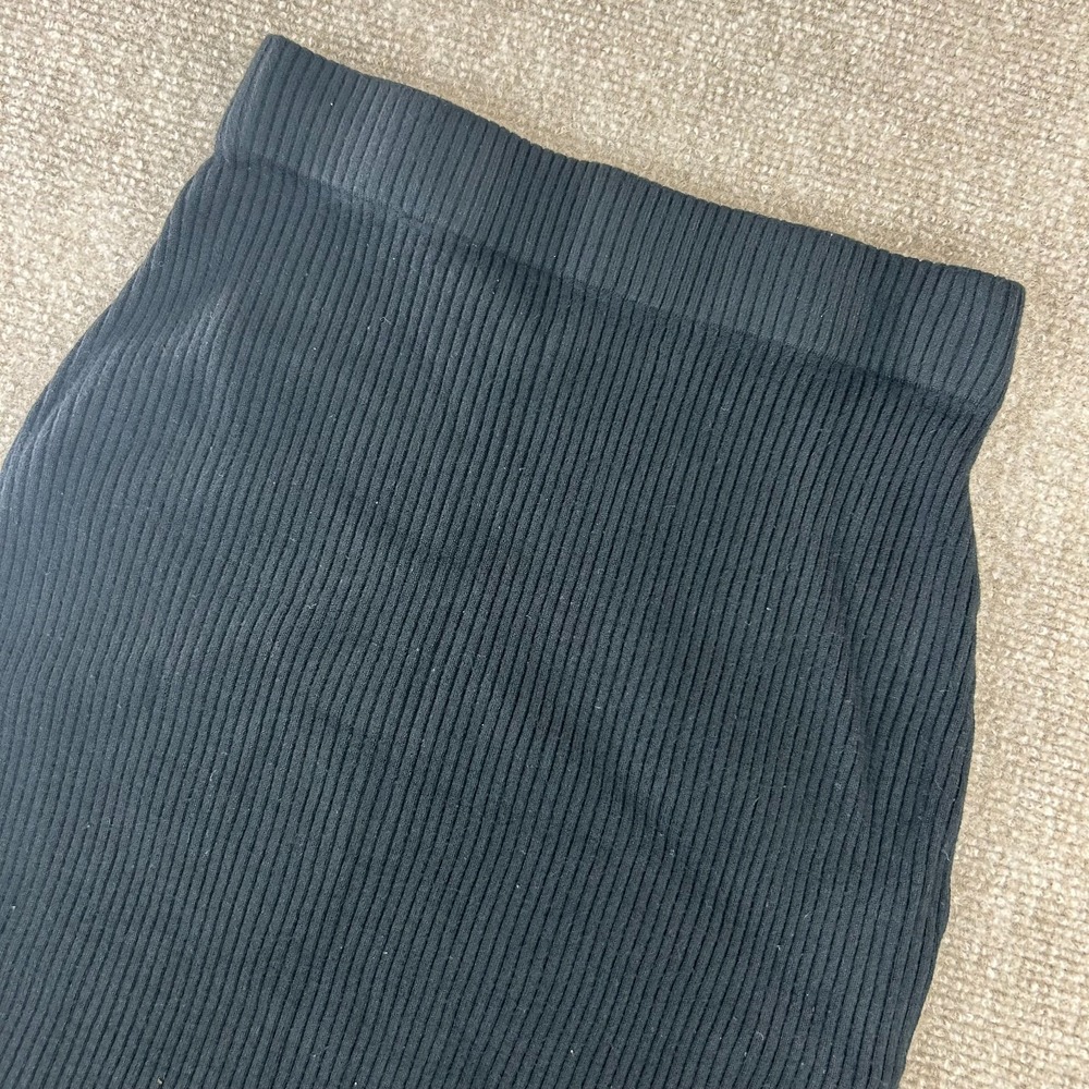 Sincerely Jules Pencil Skirt Womens Small Black Midi Nylon Ribbed Knit Side Slit